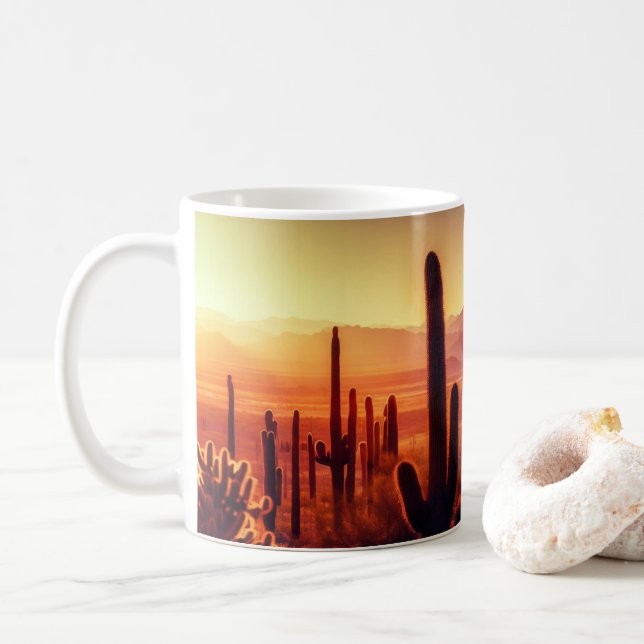 Taza De Café Atardecer de cactus del desierto de Arizona (Con donut)
