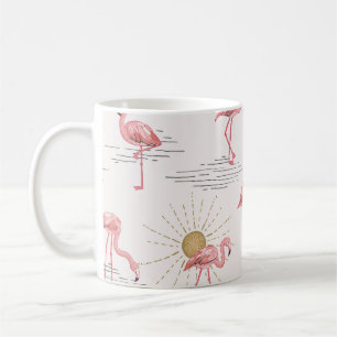 Taza De Café Atardecer de flamenco: patrón de doodle vintage.