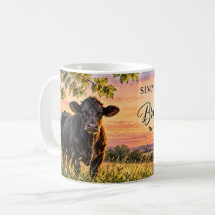 Taza De Café Atardecer de vaca negra en el campo