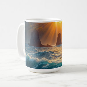Taza De Café Atardecer Dorado Montaña Costera Naturaleza