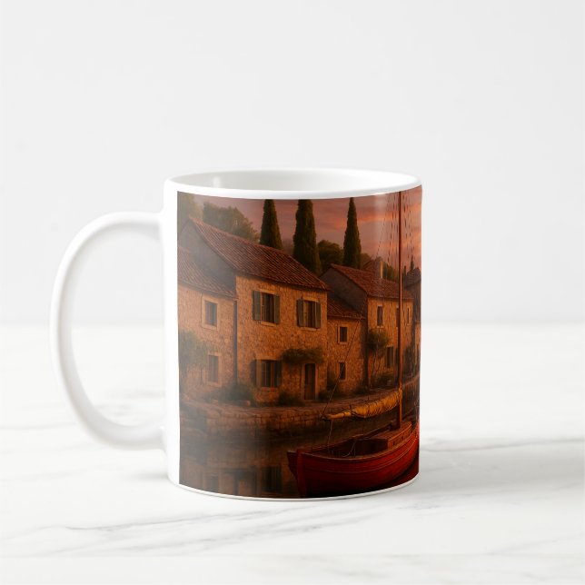 Taza De Café Atardecer dorado sobre pueblo costero (Izquierda)