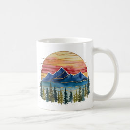 Taza De Café Atardecer en la montaña con acuarela Horizonte Dor