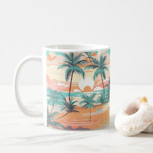 Taza De Café Atardecer en Playa Tropical