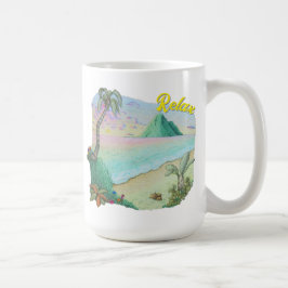 Taza De Café Atardecer en playa tropical