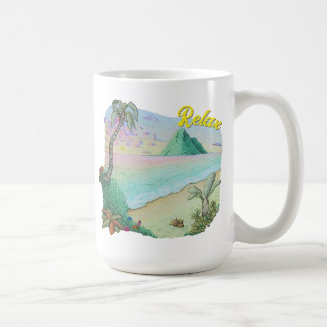 Taza De Café Atardecer en playa tropical (Derecha)