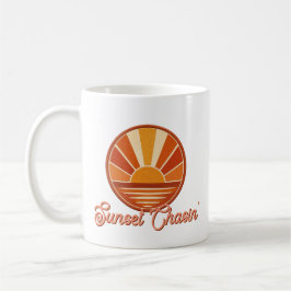 Taza De Café Atardecer Persiguiendo Vibra Retro