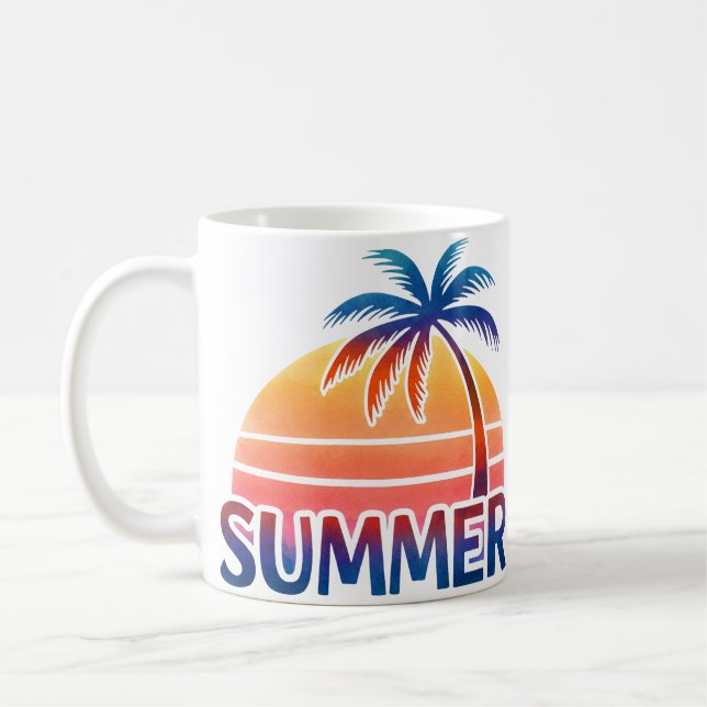 Taza De Café Atardecer retro de verano con palmera (Izquierda)
