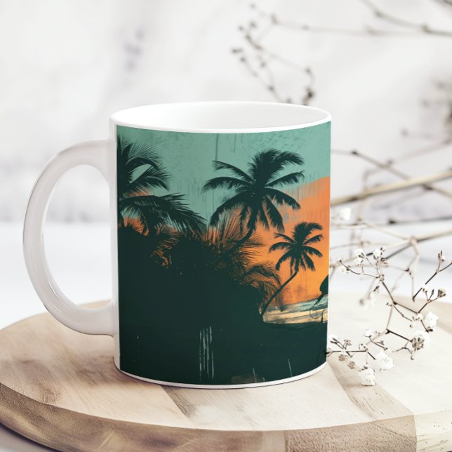 Taza De Café Atardecer Retro Surfing Playa Agregar Nombre (Subido por el creador)