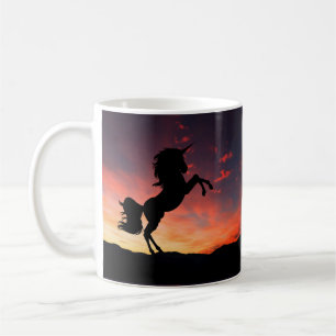 Taza De Café Atardecer Unicornio Silueta Dual