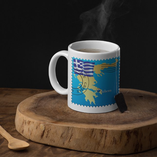Taza De Café Atenas Grecia: Sello de viaje Bandera griega y map (Subido por el creador)
