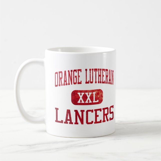 Taza De Café Atletismo anaranjado de los lanceros del Lutheran (Izquierda)