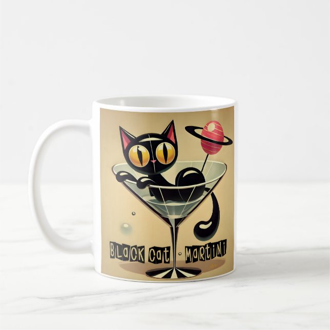 Taza De Café Atómico espacio futurista edad Black Cat Martini (Izquierda)