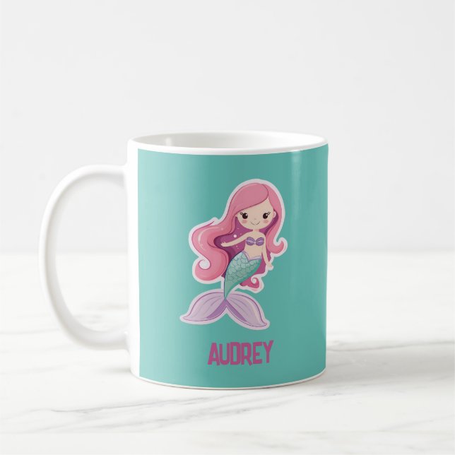 Taza De Café Atractiva sirena pastel con nombre de niño (Izquierda)
