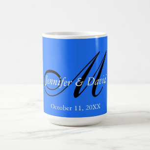 Taza De Café Atractivo azul Boda de Monograma