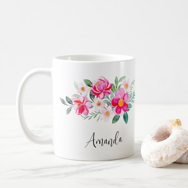 Taza De Café Atractivo Bouquet de flores rosadas de Bonito (Con donut)
