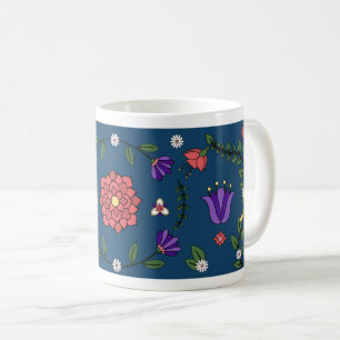 Taza De Café Atractivo fango de arte folclórico floral azul