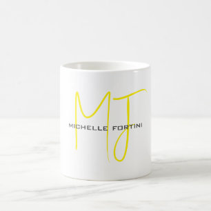 Taza De Café Atractivo Monograma Amarillo Blanco Moderno Minima