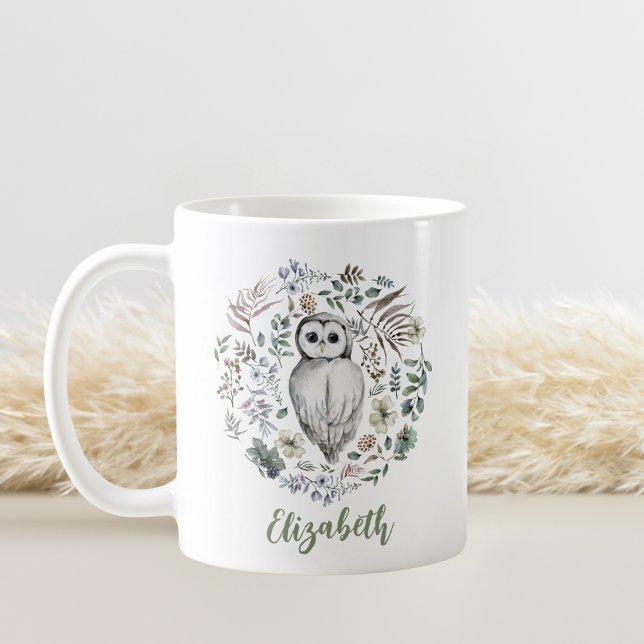 Taza De Café Atractivo Wreath Floral de búho acuarela personali (Subido por el creador)