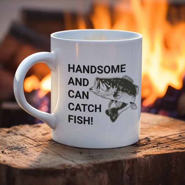 Taza De Café Atractivo y capaz de atrapar el pez Largemouth Bas (Funny fishing coffee mug for the handsome angler in your life.  Great gift for Christmas or birthday)