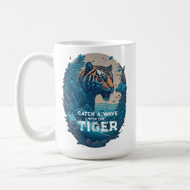 Taza De Café Atrapa una ola con el tigre, (Izquierda)