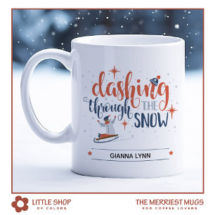 Taza De Café Atravesando la Nieve Navidad en Trineo de Invierno