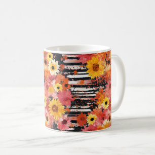 Taza De Café Atrevido estampado floral grunge negro naranja ros