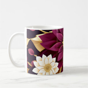 Taza De Café Audaces Hojas De Oro De Borgoña Y Floral