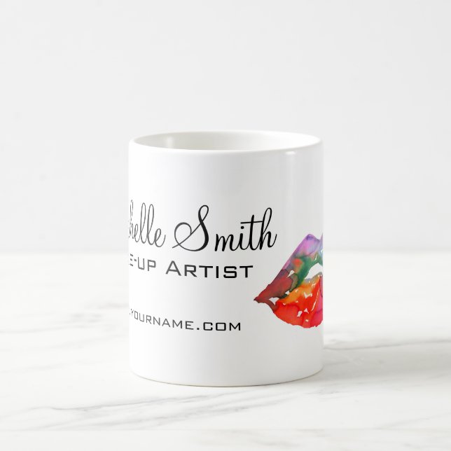 Taza De Café Audaces labios arcoíris acuarela dibujo maquillaje (Centro)