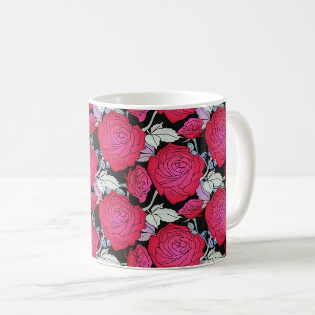 Taza De Café Audaz elegancia floral de rosas rojas rojas (Anverso derecho)