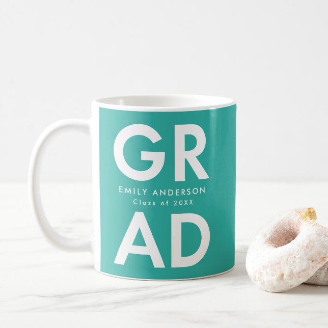 Taza De Café Audaz Graduación Grad Turquoise Photo (Con donut)