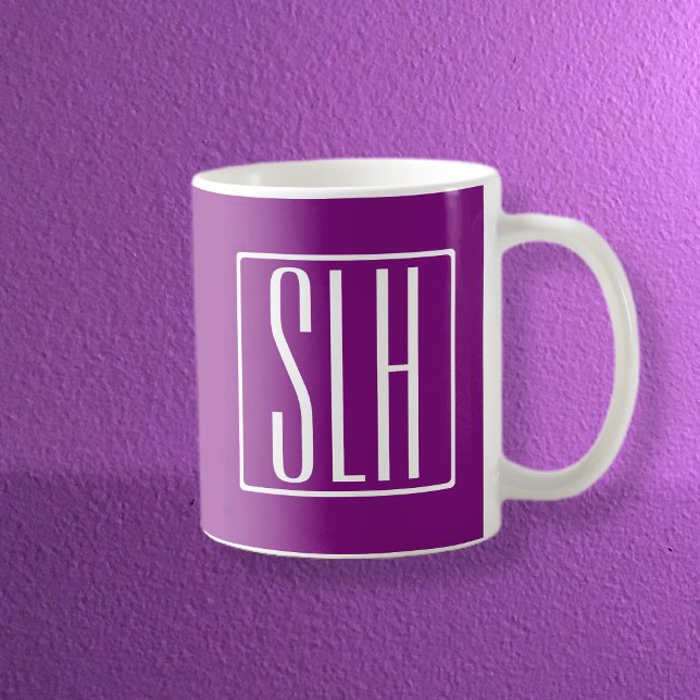 Taza De Café Audaz Monograma Moderno 3 Iniciales | Blanco y mor (Subido por el creador)