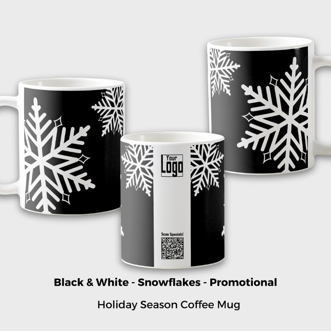 Taza De Café Audaz recompensa promocional en blanco y negro por (Bold Snowflake Black & White Promotional Reward Coffee Mug; Giveaway, Merchandise)