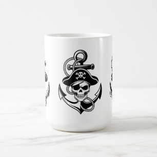 Taza De Café Audaz Skull Pirata y Anchor - Diseño Nautico