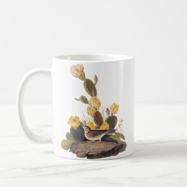 Taza De Café Audubon Vesper Sparrow y Pricky Pear Cactus (Izquierda)