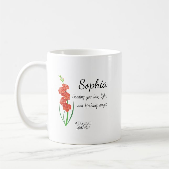 Taza De Café August Gladiolus Personalized Birthday (Izquierda)