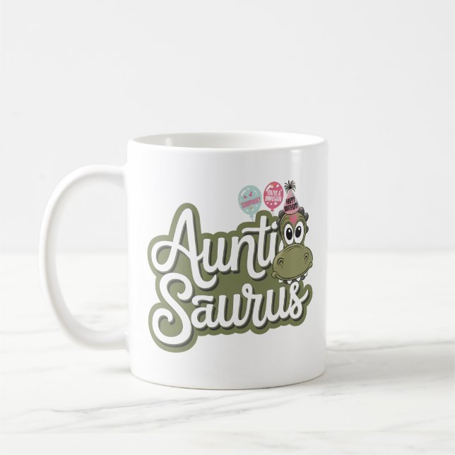 Taza De Café Auntie Saurus Funny Dinosaur Birday (Izquierda)