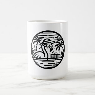 Taza De Café Auriculares Flamingo en blanco y negro y tropicale