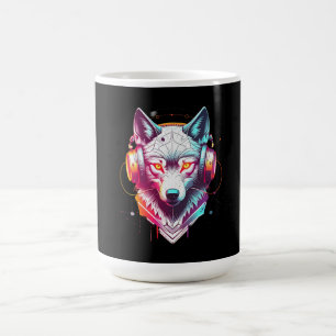 Taza De Café Auriculares Neon Cyber Wolf Y2K