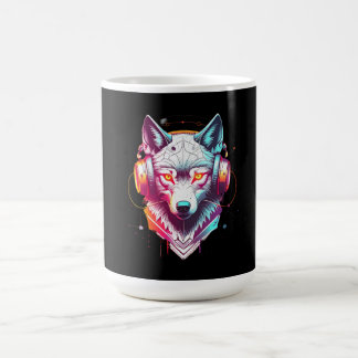 Taza De Café Auriculares Neon Cyber Wolf Y2K
