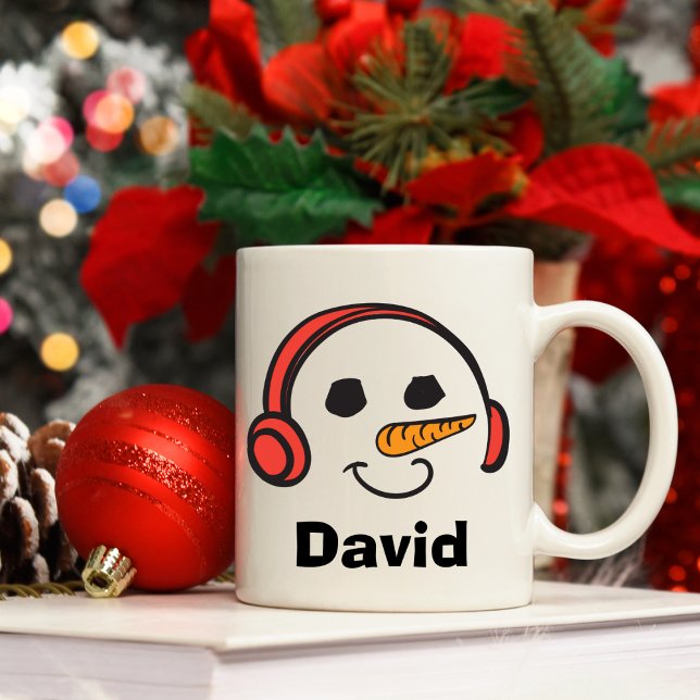 Taza De Café Auriculares personalizados Música Snowman (Personalized Headphones Music Snowman Coffee Mug
)