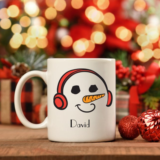 Taza De Café Auriculares personalizados Música Snowman (Subido por el creador)