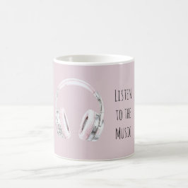Taza De Café Auriculares Rosa Rubor Plateado
