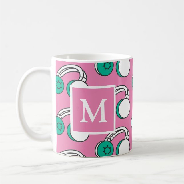 Taza De Café Auriculares rosados y Verde azulados Modelo de art (Izquierda)