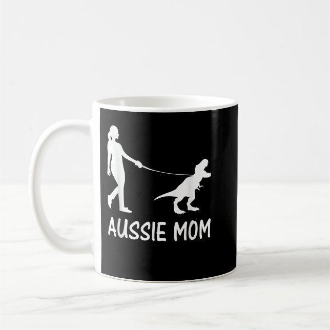 Taza De Café Aussie Mom Australian Shepherd Dog Dinosaur Women  (Izquierda)