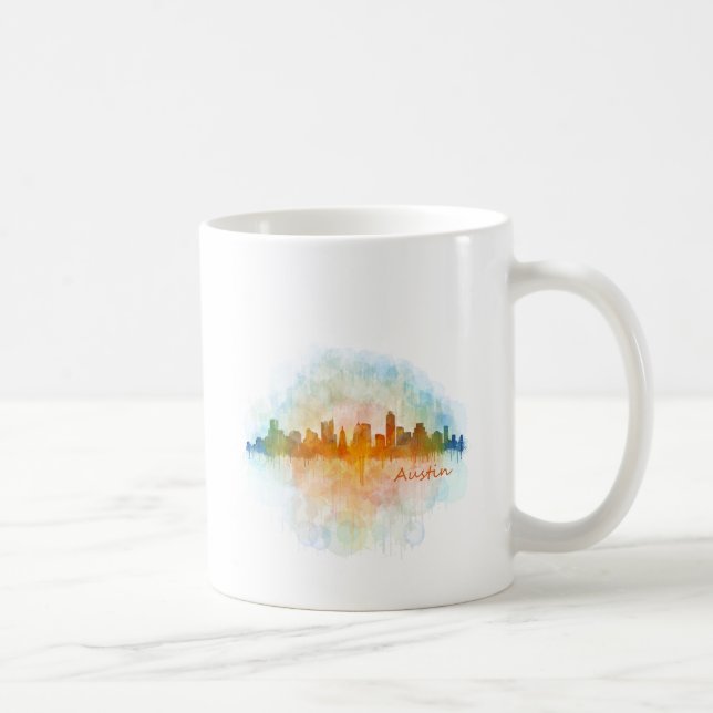 Taza De Café Austin Texas skyline watercolor v4 (Derecha)