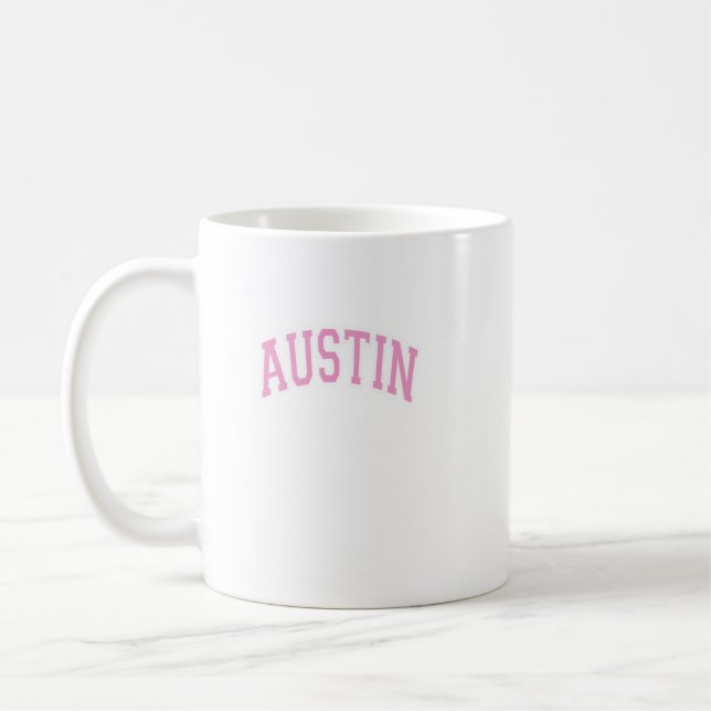 Taza De Café Austin Texas Tx Varsity Style Pink Textos (Izquierda)