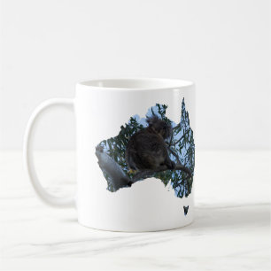 Taza De Café Australia: La forma del país adorna al Koala en un
