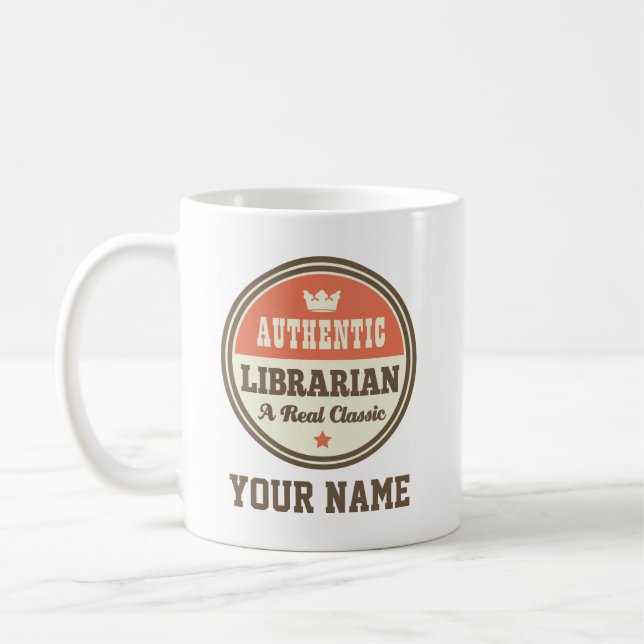 Taza De Café Auténtica biblioteca divertida personalizada (Izquierda)