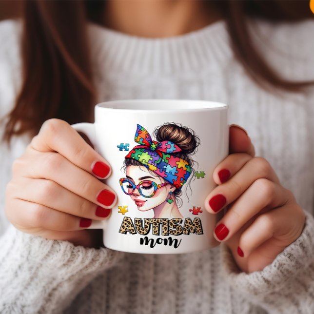 Taza De Café Autism Mom Messy Bun - El doloroso Día de la Madre (Autism-Mom-Messy-Bun Mothers day Mug)