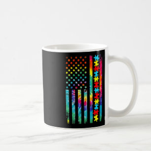 Taza De Café Autismo Bandera Estadounidense Amarra El Autismo D